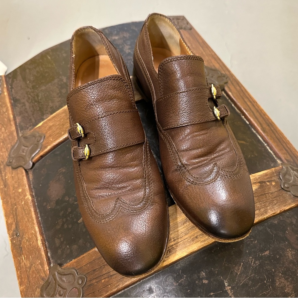 Gucci monk strap brown leather dress shoes